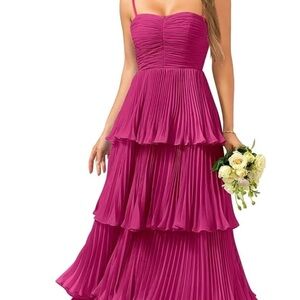 Tiered Ruffle Chiffon Dress with Spaghetti Straps